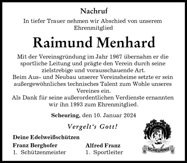 Nachruf Raimund Menhard
